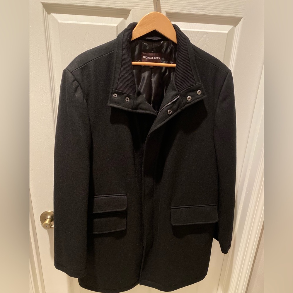 Michael Kors Black Wool Long Coat Zipper and Snaps Closure NWOT